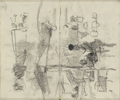 Figurer, muligvis på et marked eller i en virksomhed af George Hendrik Breitner