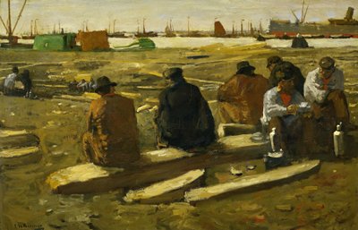 Frokost på byggepladsen på Van Diemenstraat i Amsterdam Middagspause på byggepladsen på Van Diemenstraat, Amsterdam af George Hendrik Breitner