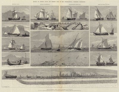 Modeller af fiskerbåde og fiskeredskaber på den internationale fiskeriudstilling af George Henry Andrews