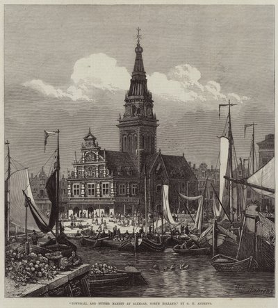 Rådhus og smørmarked i Alkmaar, Nordholland af George Henry Andrews