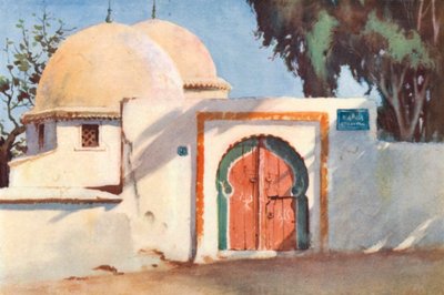En marabout eller helgengrav i Tunis (farvelitografi) af George Henry Benton Fletcher