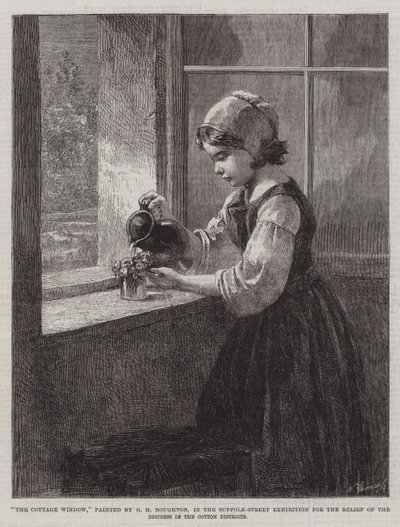 The Cottage Window, i Suffolk-Street Exhibition for lindring af nøden i Cotton Districts af George Henry Boughton
