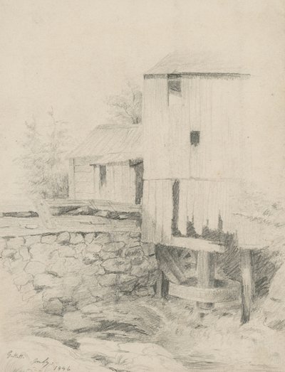 The Old Mill, 1846 (grafit på buff-vævet papir) af George Henry Hall