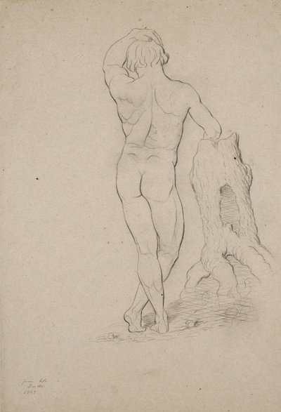 Uden titel - Mand nøgen, bagfra, 1846 (kul på brunt vævet papir) af George Henry Hall
