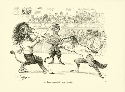 Le Loup combattait avec ferocite (litografi) af George Henry Thompson