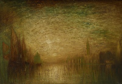 Venetiansk solnedgang, ca. 1900-19 (olie på lærred) af George Hirst Bogert