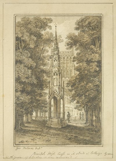 Bristol High Cross, som det stod i College Green i 1763 (blyant og akvarel på papir) af George Holmes