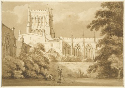 South View af Bristol Cathedral (blyant og akvarel på papir) af George Holmes