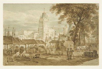 St Mary Redcliffe Church fra Welsh Back (blyant og akvarel på papir) af George Holmes
