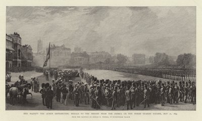 Hendes Majestæt Dronningen uddeler medaljer til heltene fra Krim på hestevagtens parade, 21. maj 1855 af George Housman Thomas