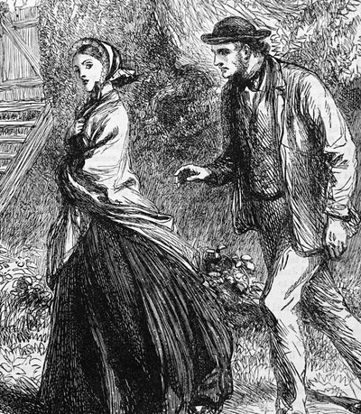 Illustration, der viser en kvinde, der nægter et frieri fra en mand af George Housman Thomas