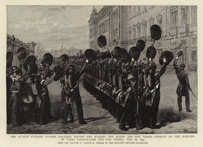 Den skotske füsiliergarde i parade foran Hendes Majestæt Dronningen og Prinsgemalen om morgenen ved deres afrejse til Krim, 28. februar 1854 af George Housman Thomas