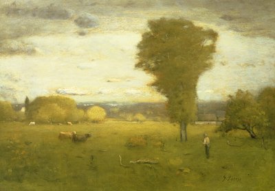 Solbelyst græsgang af George Inness