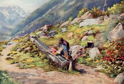 I Chamonix-dalen (farve litho) af George Jackson Flemwell