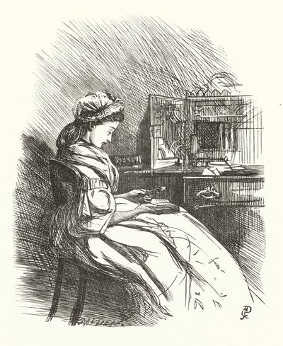 Illustration til strofer om kvinde (gravering) af George John Pinwell