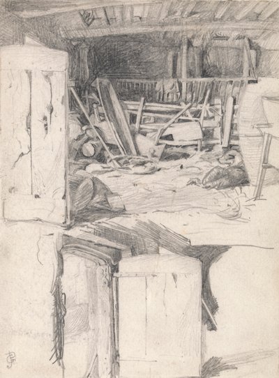 Studie til "Gåsen", 1867: Indre af en lade af George John Pinwell