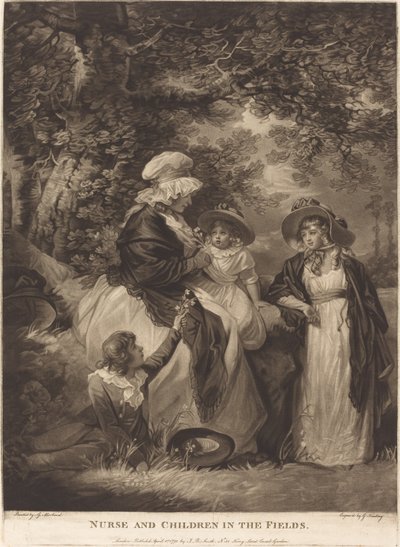 Sygeplejerske og børn i marken af George Keating after George Morland