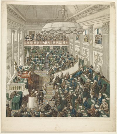 Første nationalforsamling i Haag, 1796 Nøjagtig skildring af nationalforsamlingen i Haag (titel på objekt) af George Kockers