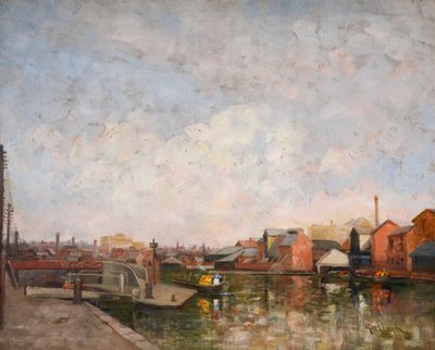 En Birmingham Canal Lock, 1920-30. Udsigt over Cambrian Wharf i Ladywood. af George Leonard Leigh