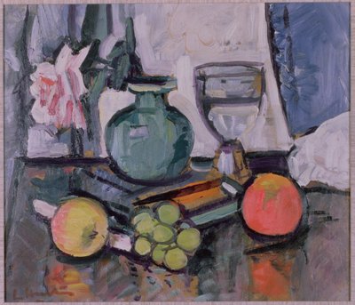 Stilleben, Rose og Frugt af George Leslie Hunter
