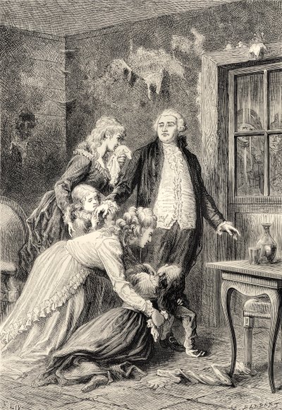 Kongens farvel til sin familie i januar 1793 (gravering) af Bartolome Esteban and studio Murillo