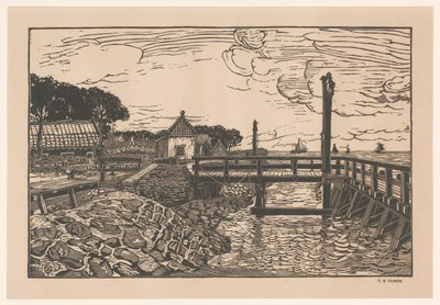Udsigt til badebro og huse af George Marinus Tamson