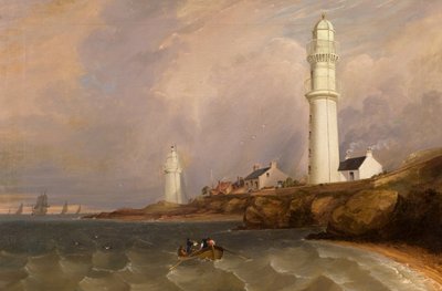 Fyrtårne - West Lights, Tayport, ca. 1840 (olie på lærred) af George McGillivray