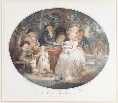 En tehave, farvestiplegravering efter Morland af Francois David Saron (født 1764) af George Morland