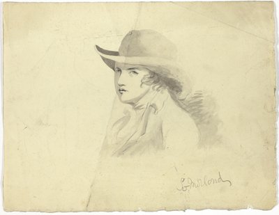Buste af ung mand med hat (recto); englehoved (verso) af George Morland