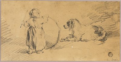 Barn leger med bold og hund af George Morland