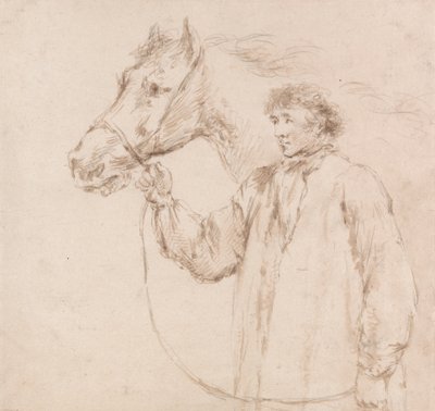 Mand holder hest ved tøjlen af George Morland