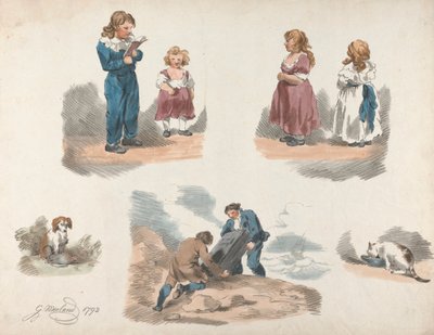 Sæt på fem: Studier af børn, en hund, en kat osv. af George Morland