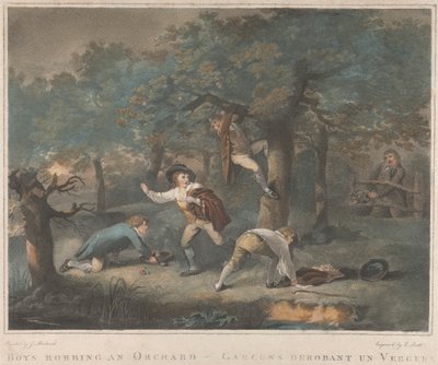 Sæt på fire: Drenge, der røver en frugthave af George Morland
