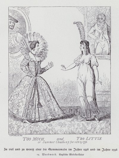 For meget og for lidt, sommertøj til 1556 og 1796 (litho) af George Moutard (after) Woodward