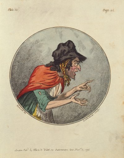 Tegneserie af en gammel kvinde, ætset af Isaac Cruikshank af George Moutard Woodward