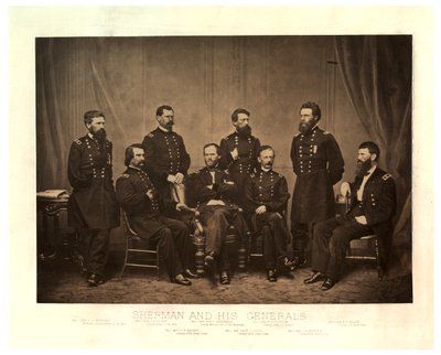 Sherman og hans generaler [Blair tilføjet fra et andet negativ før trykning], 1865 (sepiafoto) af George N. Barnard