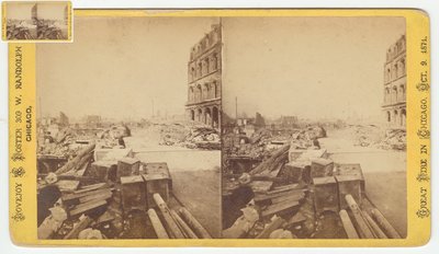 Stereograf af pengeskabe taget fra ruiner på Dearborn Street efter Chicago-branden i 1871, 1871 (bw-foto på kortholder) af George N. Barnard