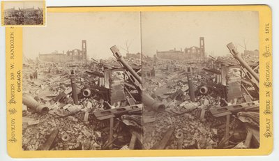 Stereograf af ruinerne af Mammoth Store of Field & Leiter efter Chicago-branden i 1871, 1871 (bw-foto på kortholder) af George N. Barnard