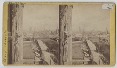 Stereografisk udsigt over Clark Street efter Chicago-branden i 1871 af George N. Barnard