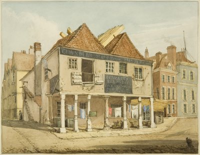 Det gamle majsmarked på kajen (blyant og akvarel på papir) af George Orleans Delamotte