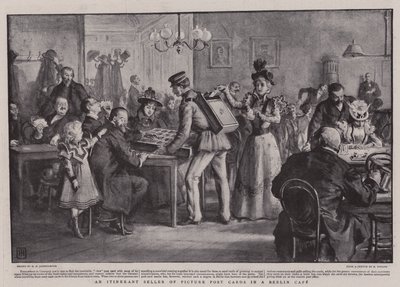 En omrejsende sælger af billedpostkort på en café i Berlin af George Percy Jacomb Hood