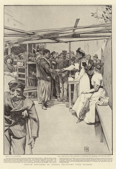 Kretiske flygtninge i Athen modtager madbilletter af George Percy Jacomb Hood