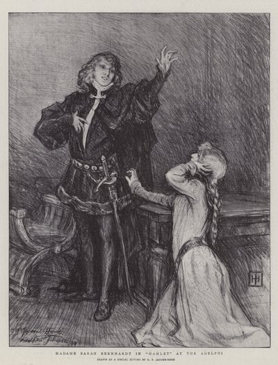 Madame Sarah Bernhardt i Hamlet ved Adelphi af George Percy Jacomb Hood