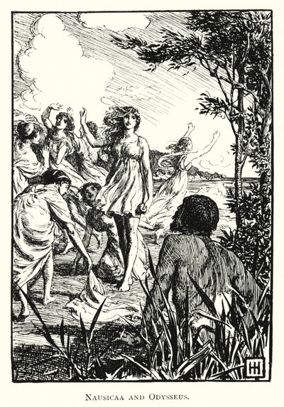 Odyssey: Nausicaa og Odysseus (gravering) af George Percy Jacomb Hood