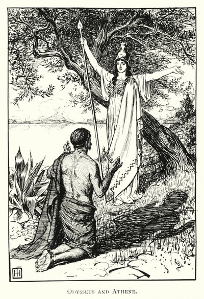 Odyssey: Odysseus og Athene (gravering) af George Percy Jacomb Hood