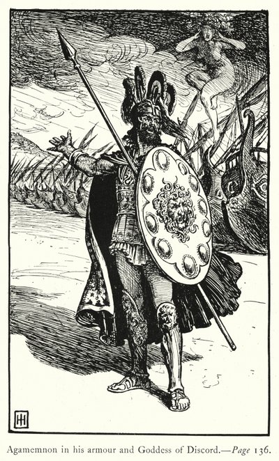 Iliaden: Agamemnon i sin rustning og uenighedens gudinde (gravering) af George Percy Jacomb Hood
