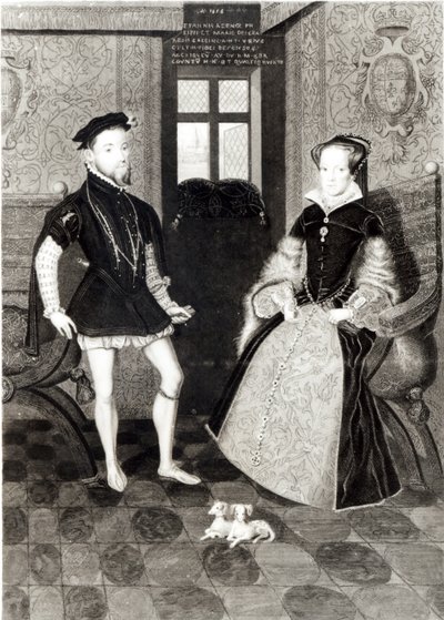 Portræt af Filip II af Spanien (1527-98) og Dronning Mary I (1516-58) graveret af Joseph Brown, 1812 af George Perfect Harding