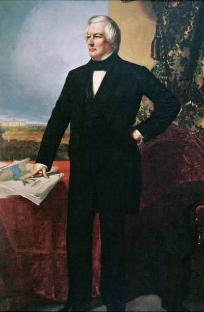 Millard Fillmore (1800-74) (farve litho) af George Peter Alexander (after) Healy