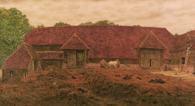 The Old Barn at Whitchurch (blyant & w/c med ridser ud på papir) af George Price Boyce