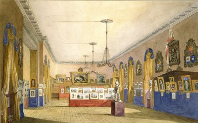 En udstilling i Old Town Hall, Oxford, 1854 (akvarel og kropsfarve over blyant på stift papir, lagt på original montering) af George Pyne